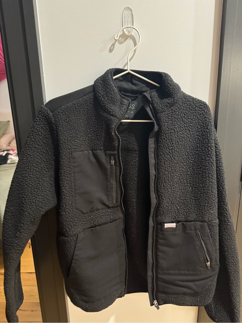 Figs Black Sherpa Zip Jacket WOMENS